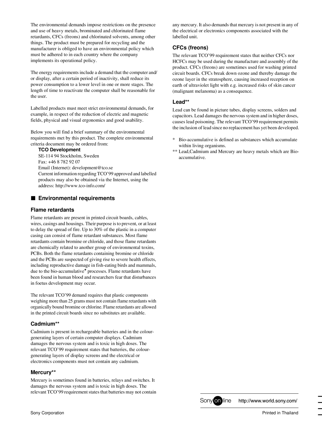 Sony CPD-E100P operating instructions Environmental requirements 