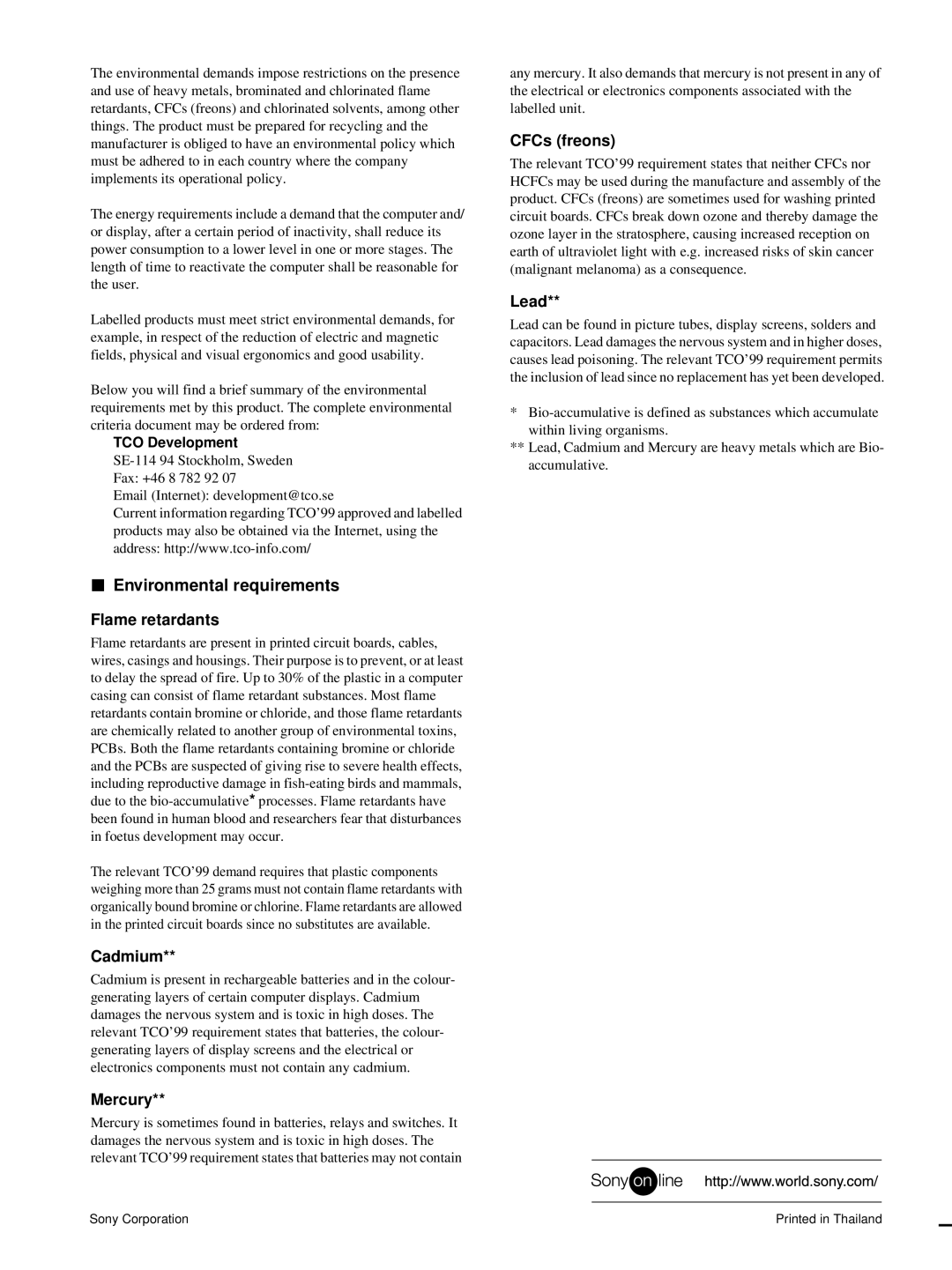 Sony CPD-E215E manual Environmental requirements 