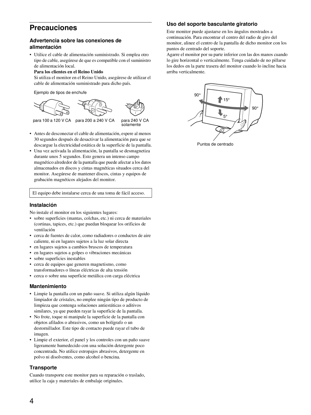 Sony CPD-E215E manual Precauciones 