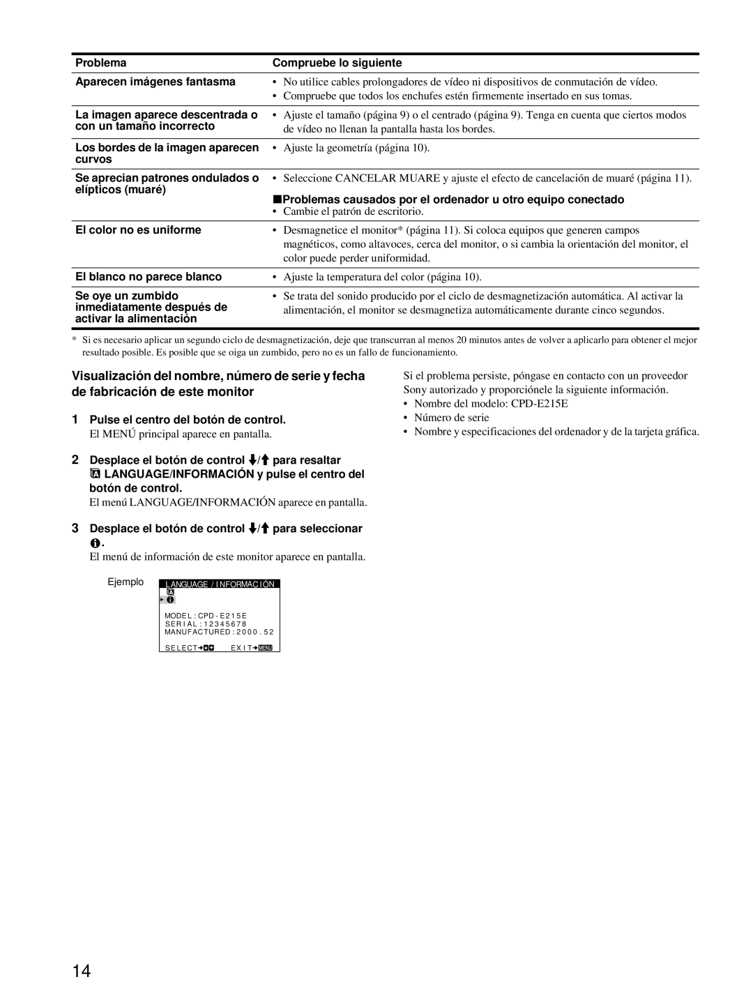 Sony CPD-E215E manual Problema Compruebe lo siguiente Aparecen imágenes fantasma, La imagen aparece descentrada o 