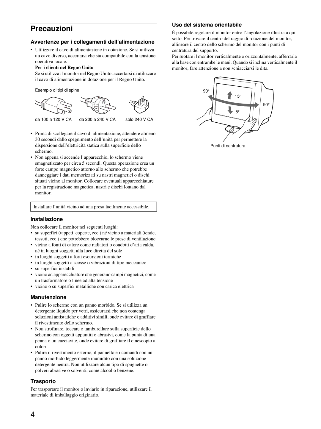 Sony CPD-E215E manual Precauzioni 