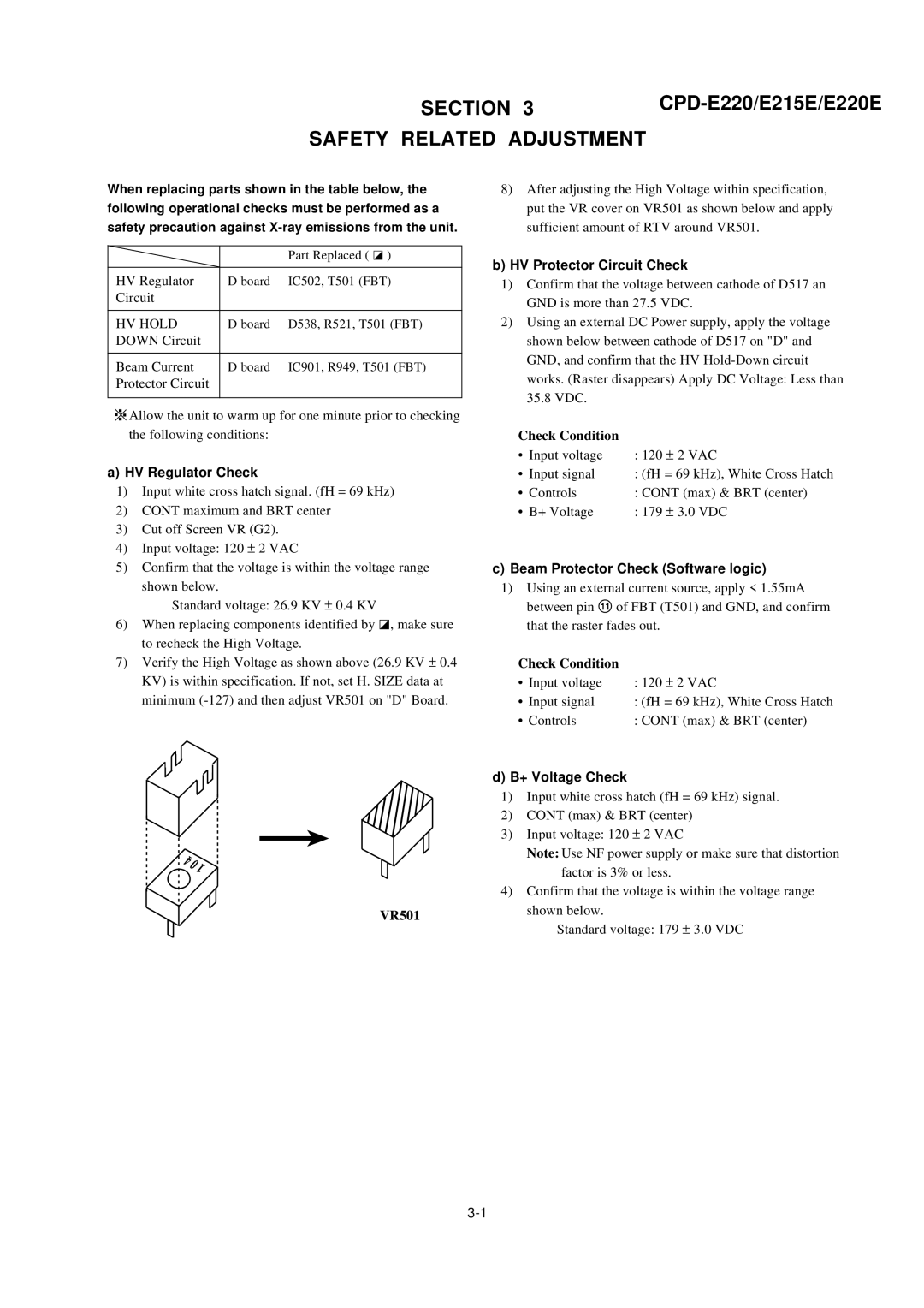 Sony CPD-E220 service manual Safety Related Adjustment, HV Hold 