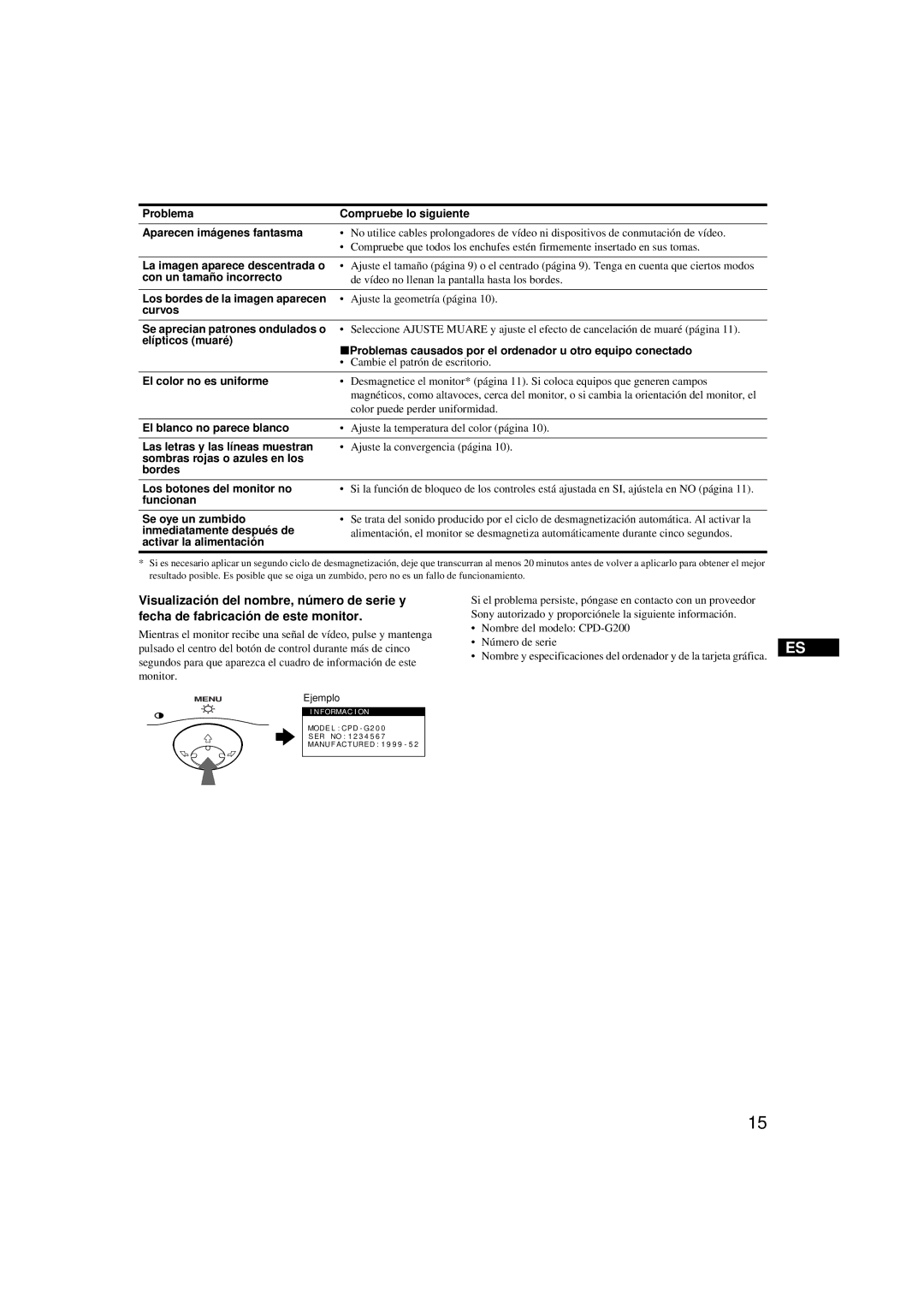 Sony CPD-G200 manual Problema Compruebe lo siguiente Aparecen imágenes fantasma, La imagen aparece descentrada o 