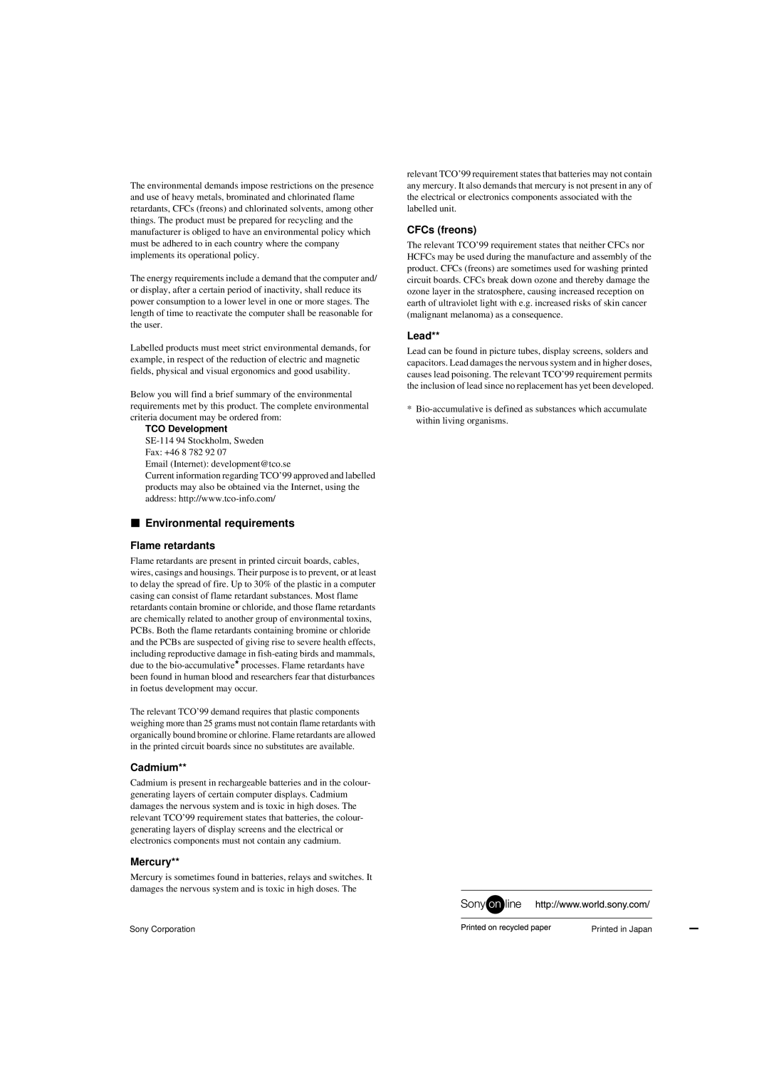 Sony CPD-G200 manual Environmental requirements 