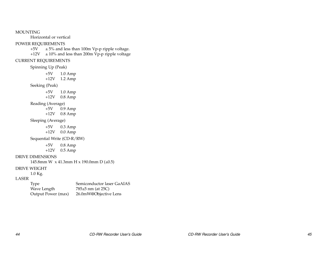 Sony CRX0811, CRX140E manual Current Requirements 