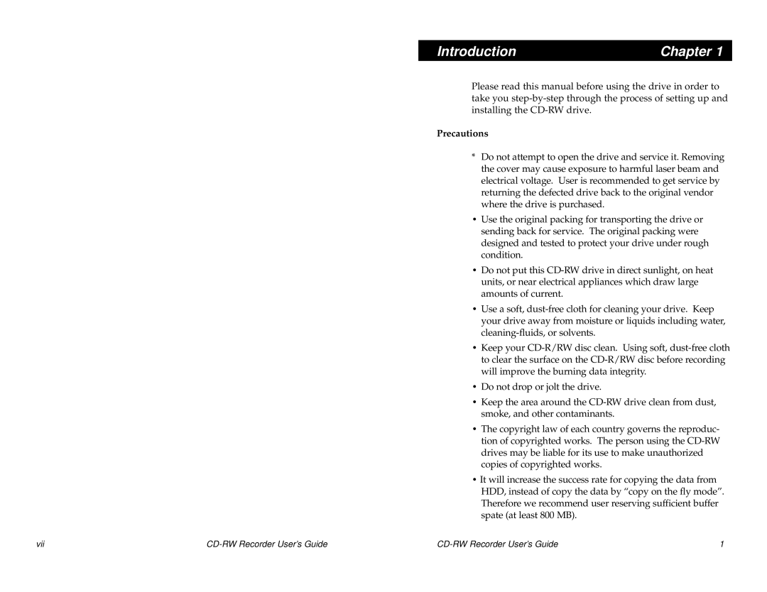 Sony CRX0811, CRX140E manual Introduction Chapter, Precautions 