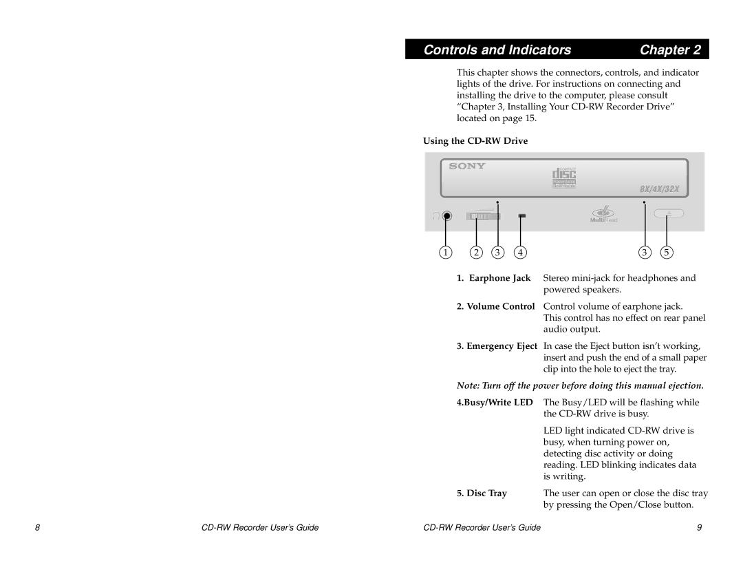 Sony CRX0811, CRX140E manual Controls and Indicators Chapter, Using the CD-RW Drive, Disc Tray 