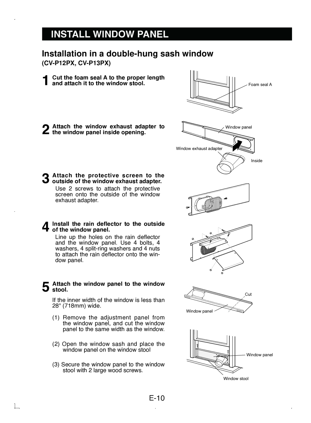 Sony CV-P12PX operation manual Install Window Panel, Attach the window panel to the window stool 