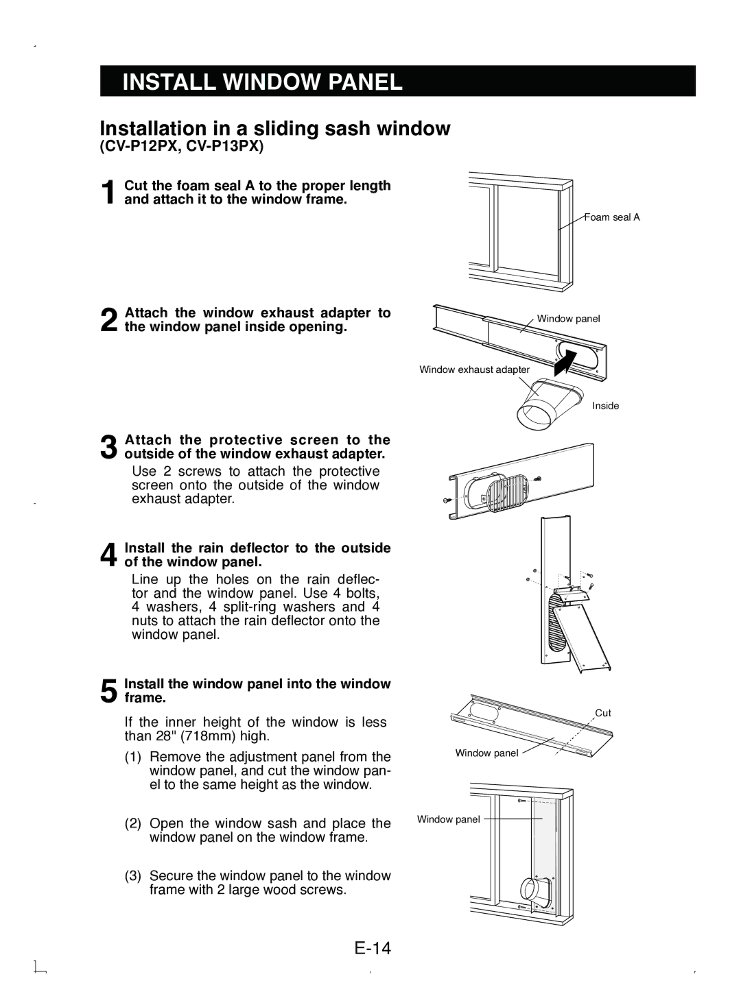 Sony CV-P12PX operation manual Installation in a sliding sash window, Install the window panel into the window frame 