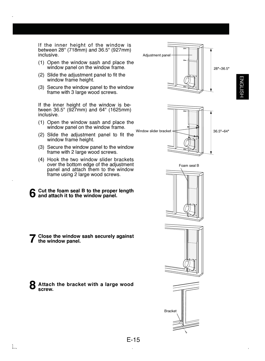 Sony CV-P12PX operation manual Adjustment panel Window slider bracket Foam seal B 28~36.5 