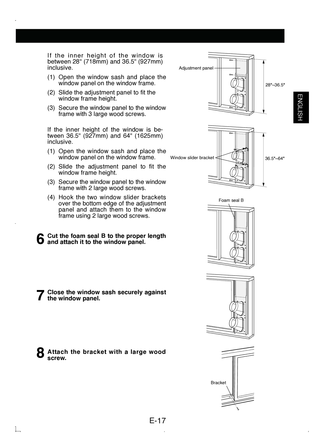 Sony CV-P12PX operation manual Window slider bracket 36.5~64 Foam seal B 