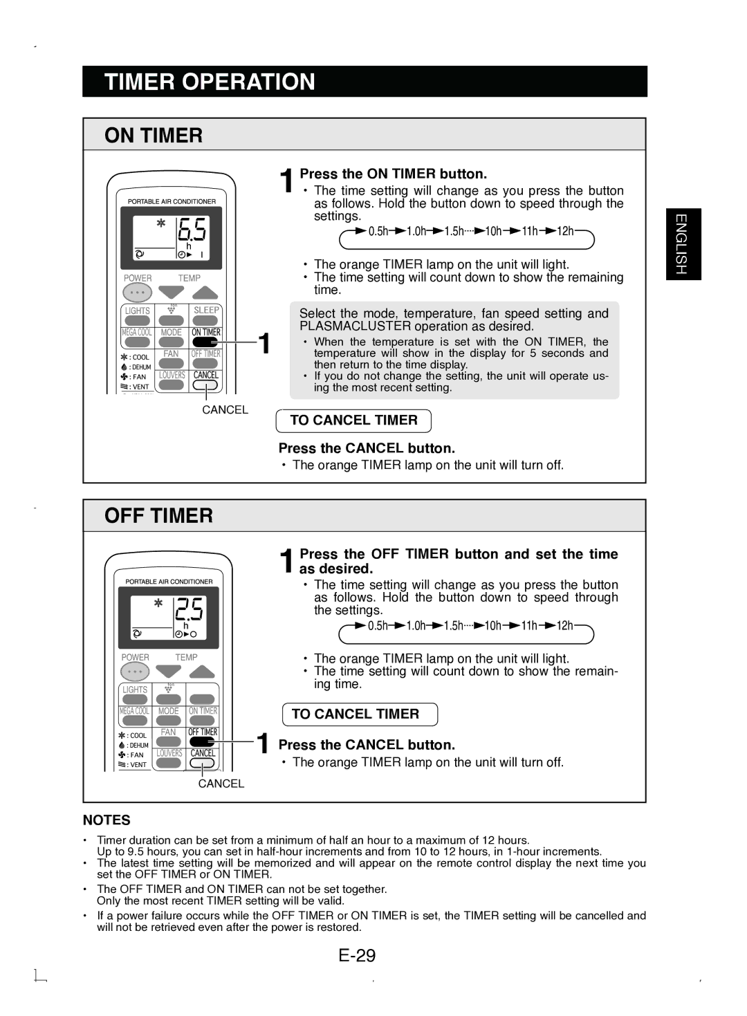 Sony CV-P12PX operation manual Timer Operation, On Timer, OFF Timer 