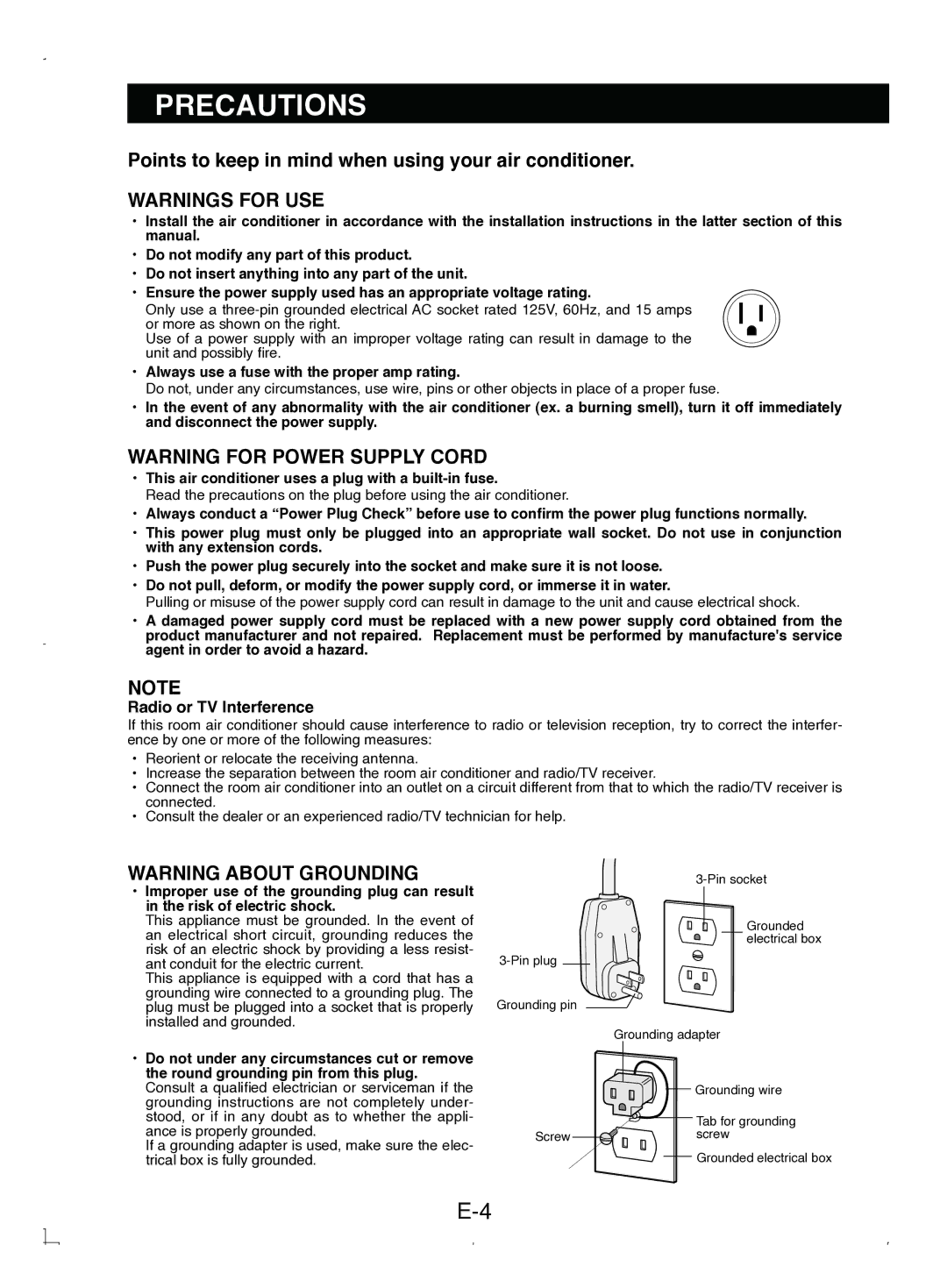 Sony CV-P12PX operation manual Precautions, Points to keep in mind when using your air conditioner 