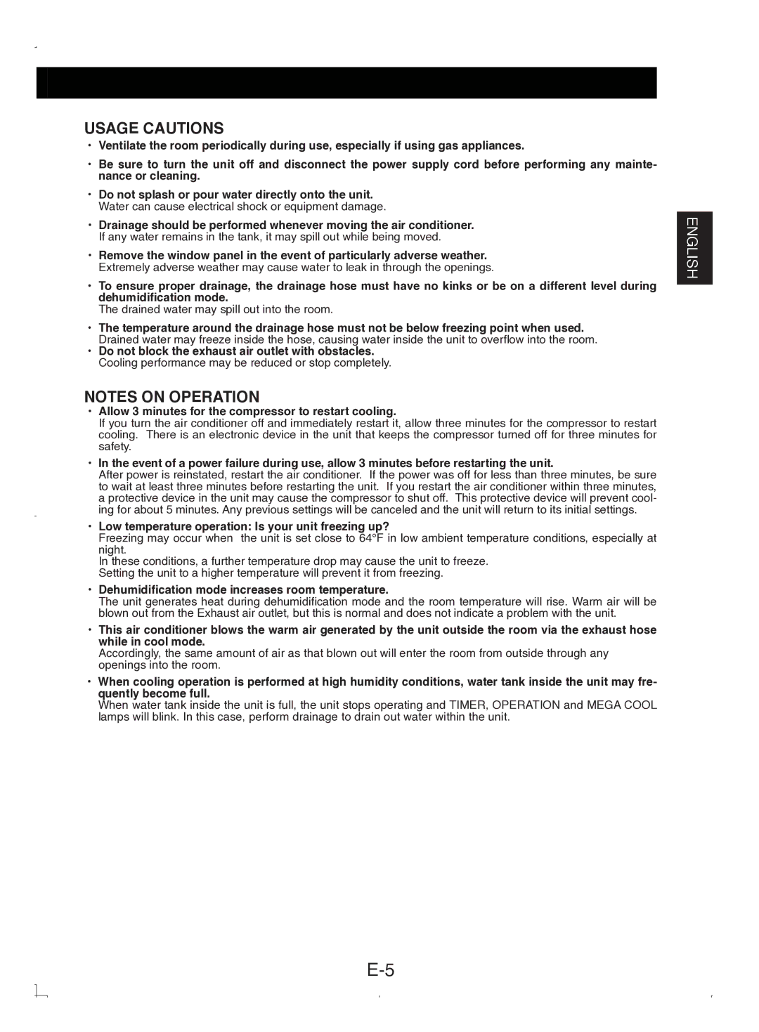 Sony CV-P12PX operation manual Usage Cautions 