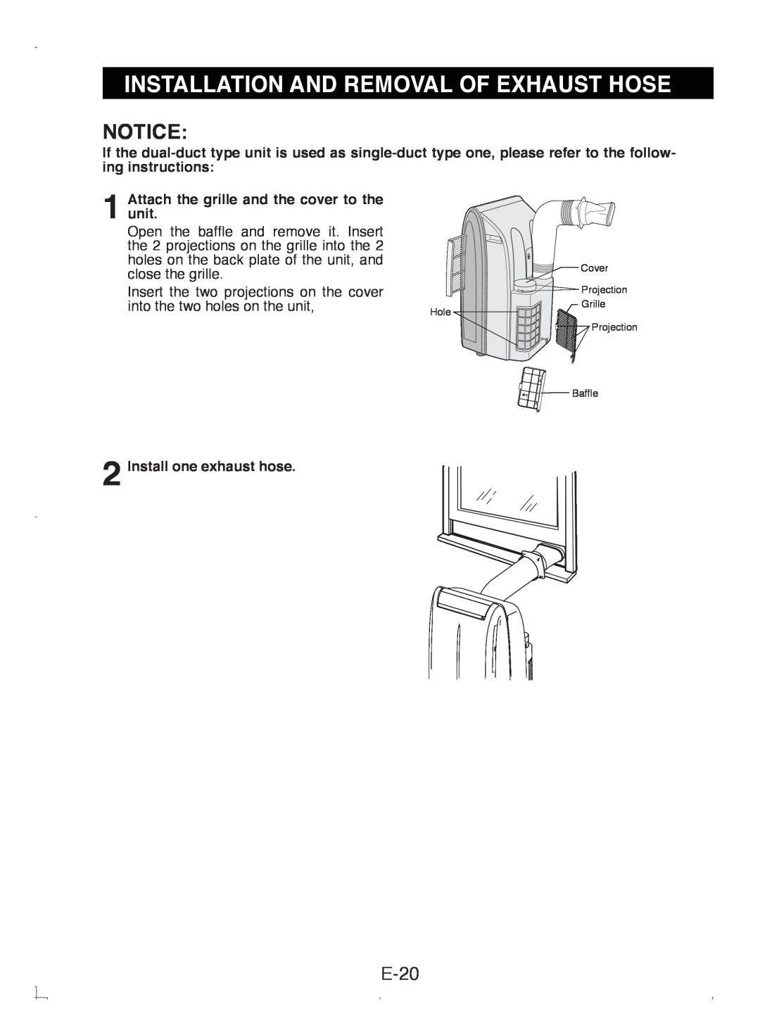 Sony CV-P12PX operation manual E-20, Installation And Removal Of Exhaust Hose 
