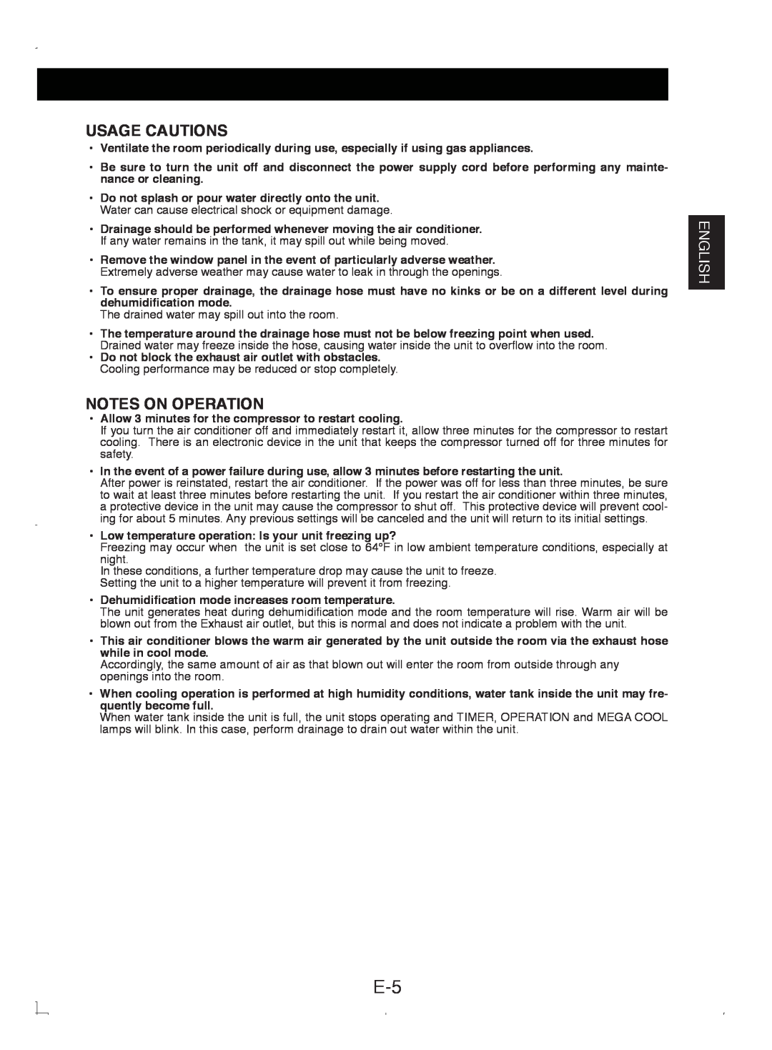Sony CV-P12PX operation manual Usage Cautions, Notes On Operation, English 