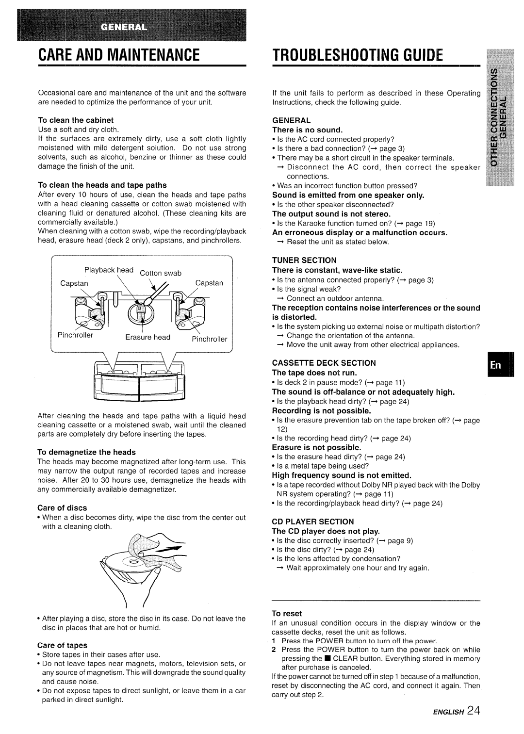 Sony CX-NMT90 manual Care and Maintenance, Troubleshooting Guide 