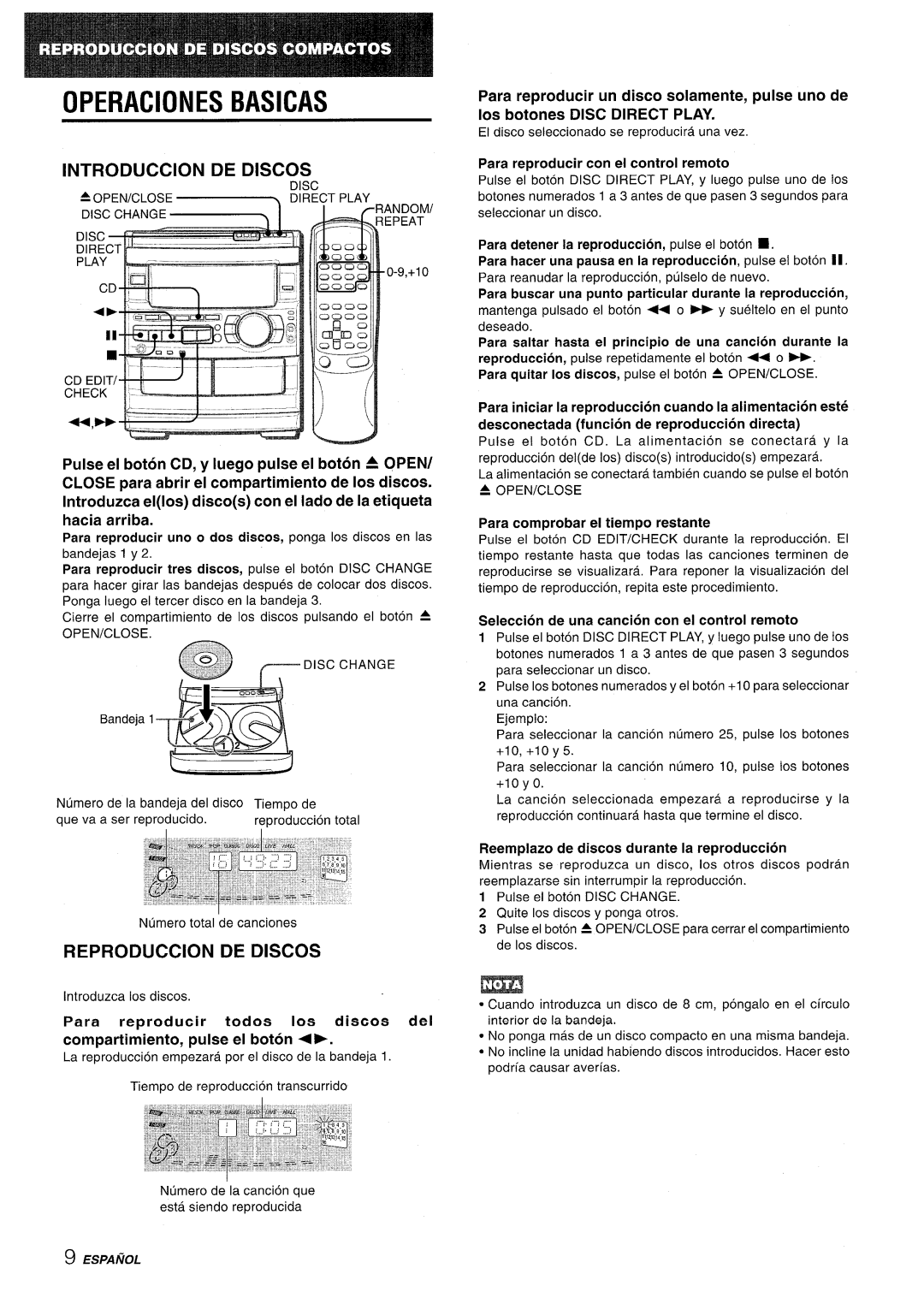 Sony CX-NMT90 manual Introduction DE Discos, Reproduction DE Discos, Compartimiento, pulse el boton + 