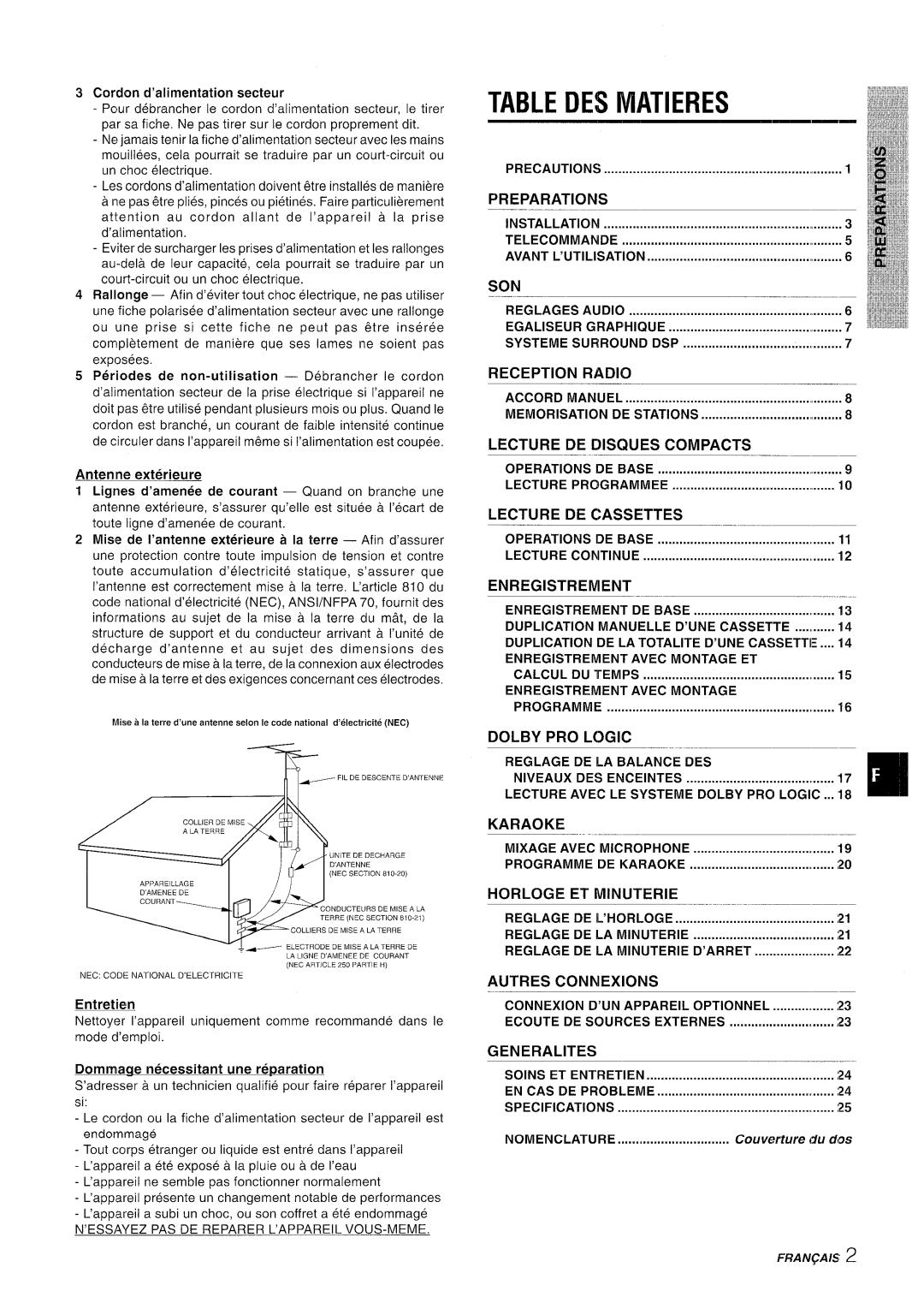 Sony CX-NMT90 manual DES Matieres 