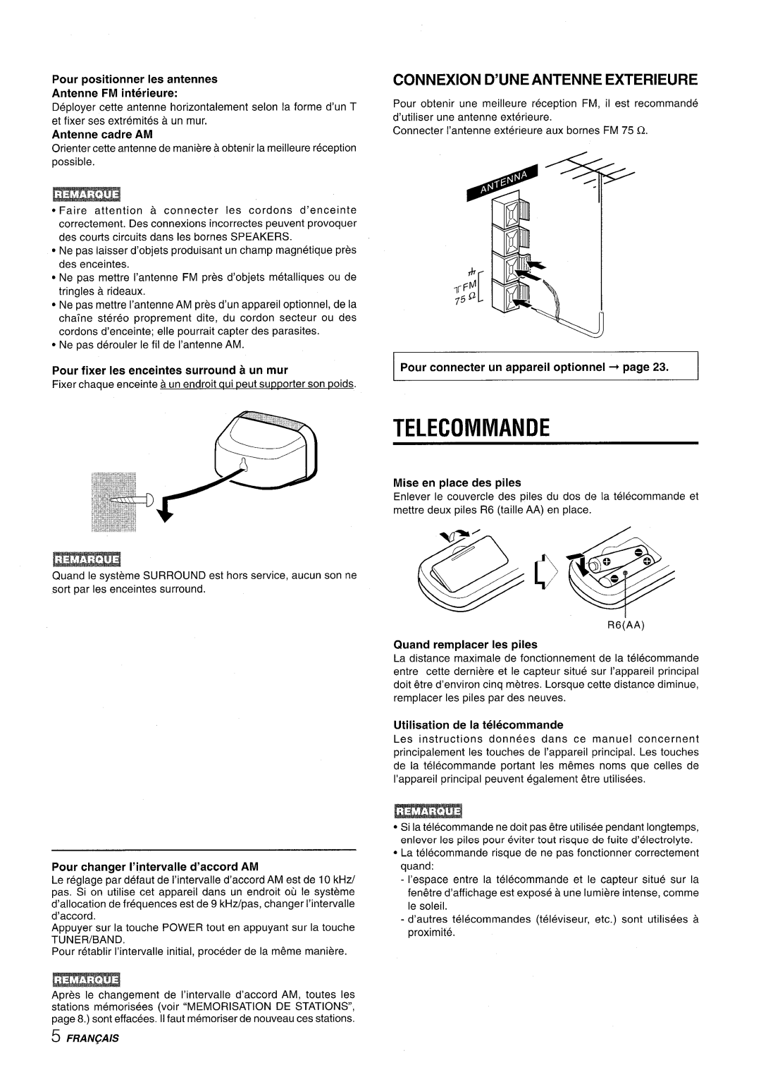 Sony CX-NMT90 manual Telecommande, Connexion D’UNEANTENNE Exterieure 