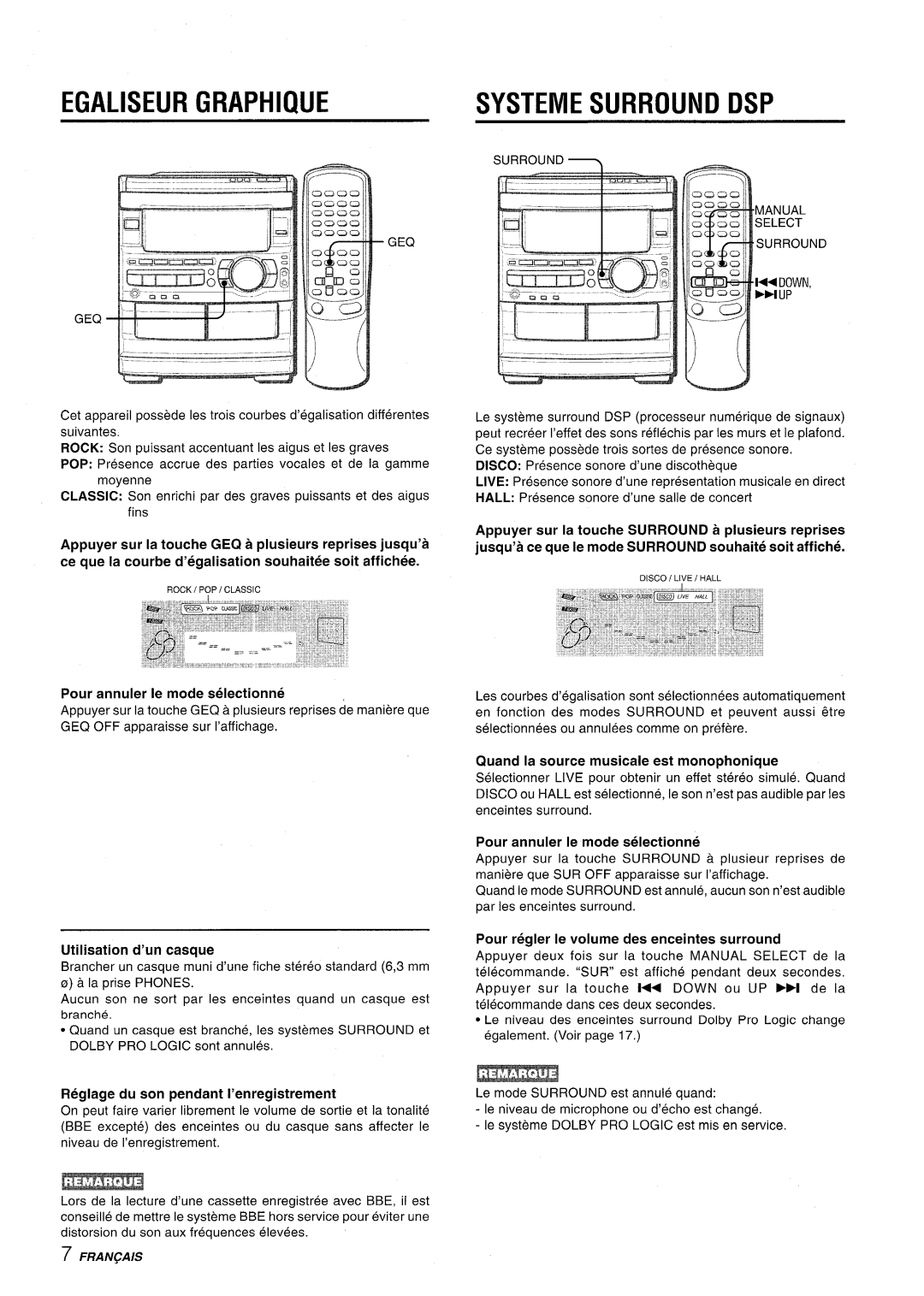 Sony CX-NMT90 manual Egaliseur Graphique, Systeme Surround DSP 