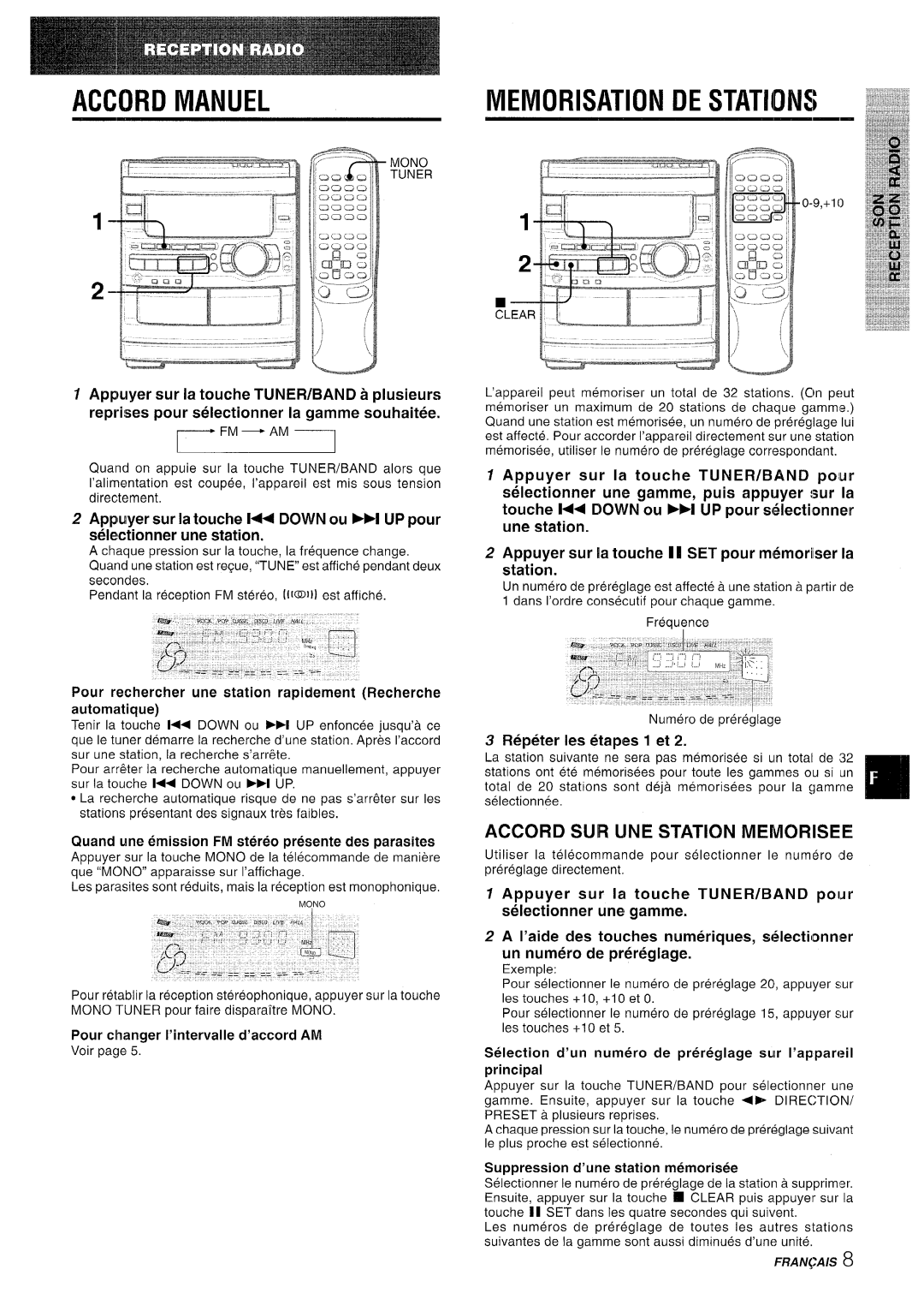 Sony CX-NMT90 manual Accord Manuel, Memorisation DE Stations, Accord SUR UNE Station Memorisee, Repeter Ies etapes 1 et 