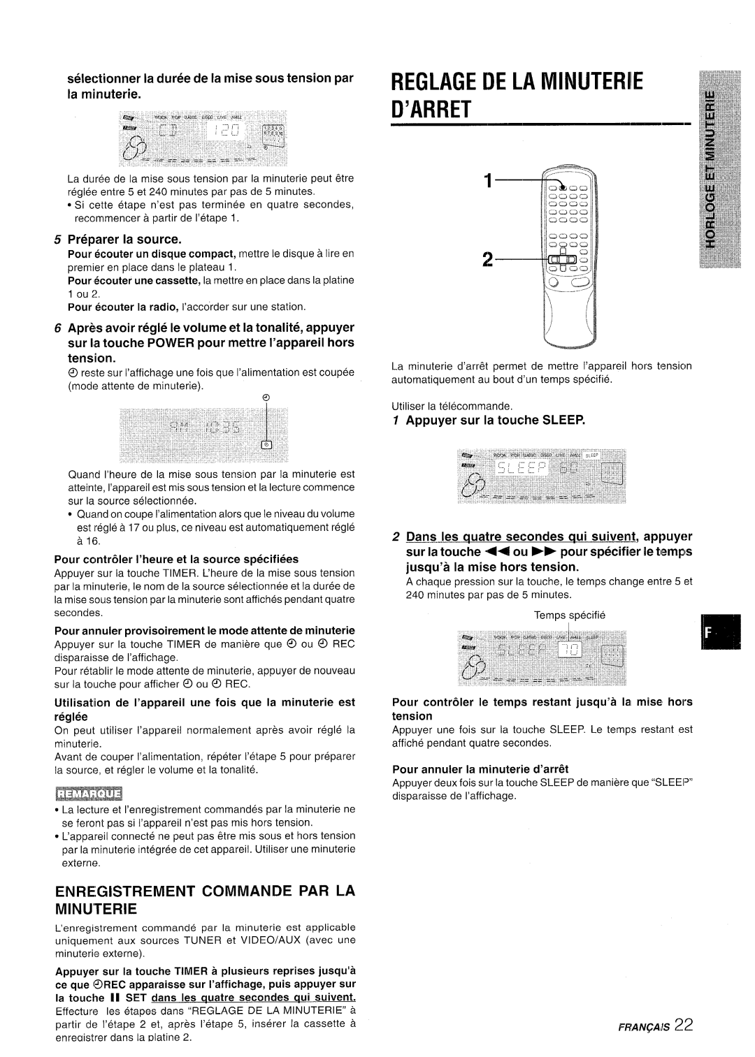 Sony CX-NMT90 manual Reglage DE LA Minuteriie ’ARRET, Enregistrement Commande PAR LA Minuterie, Preparer la source 