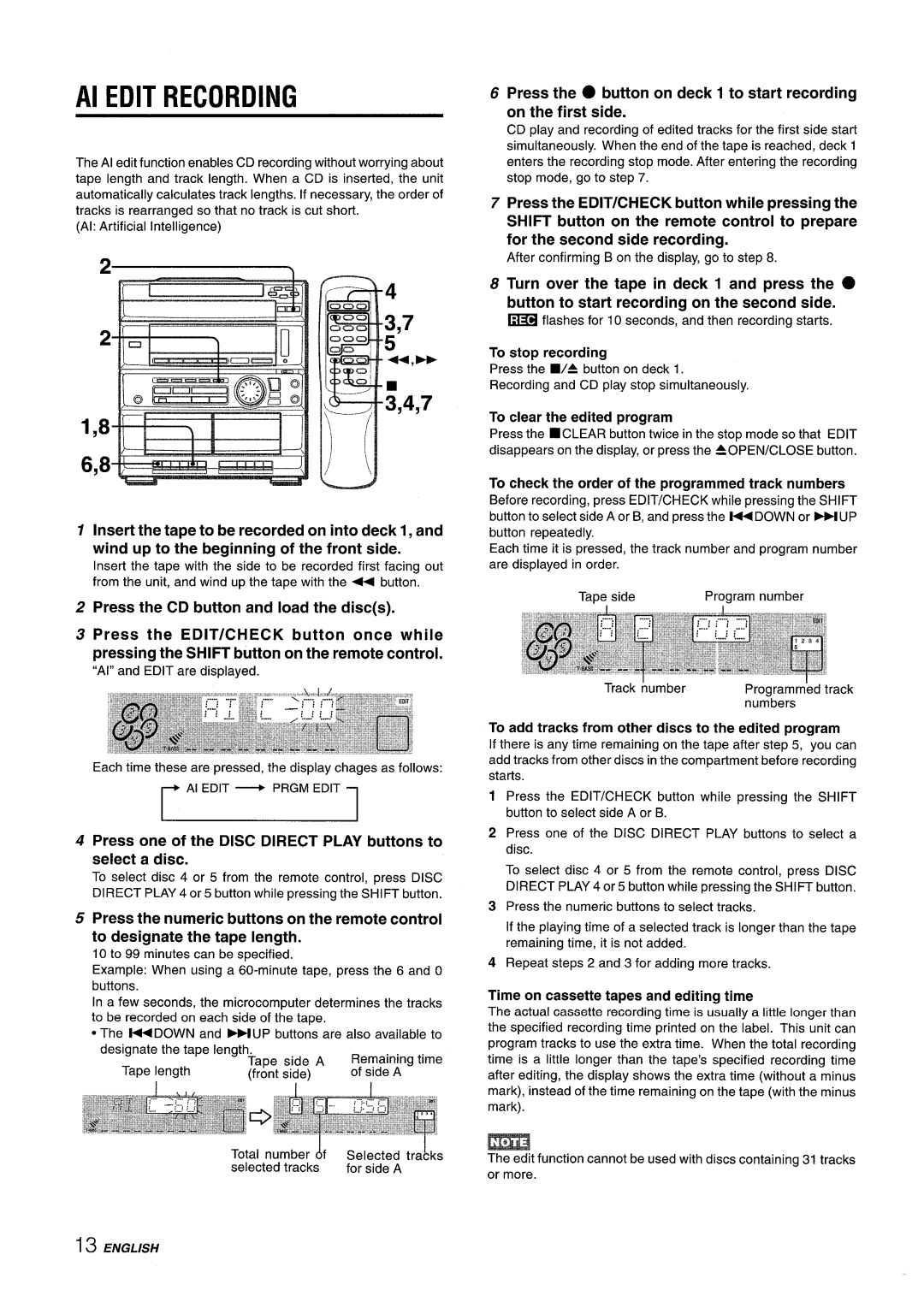 Sony CX-ZR525 manual Al Edit Recording, To check the order of the mowammed track numbers 