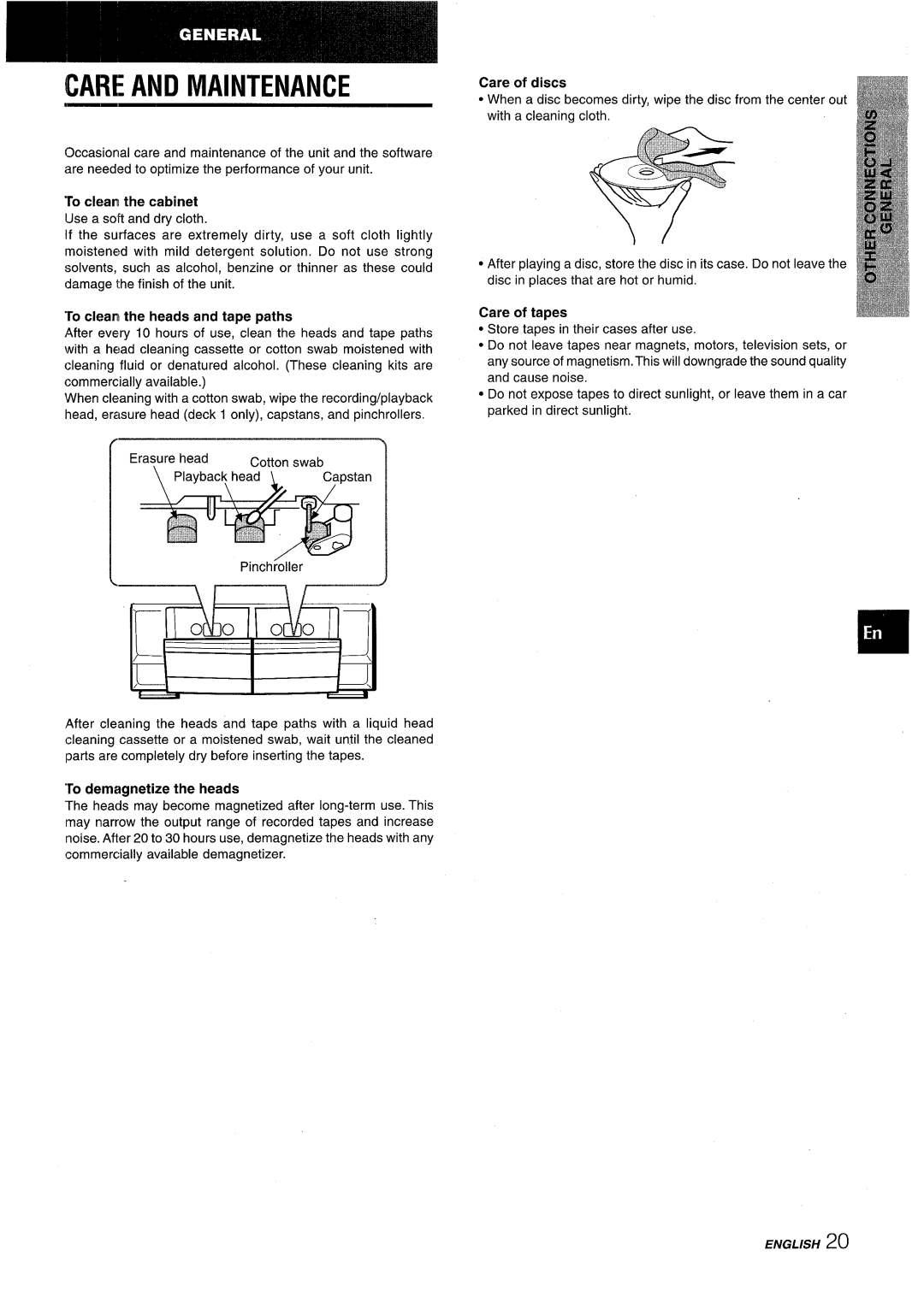 Sony CX-ZR525 manual Care and Maintenance 