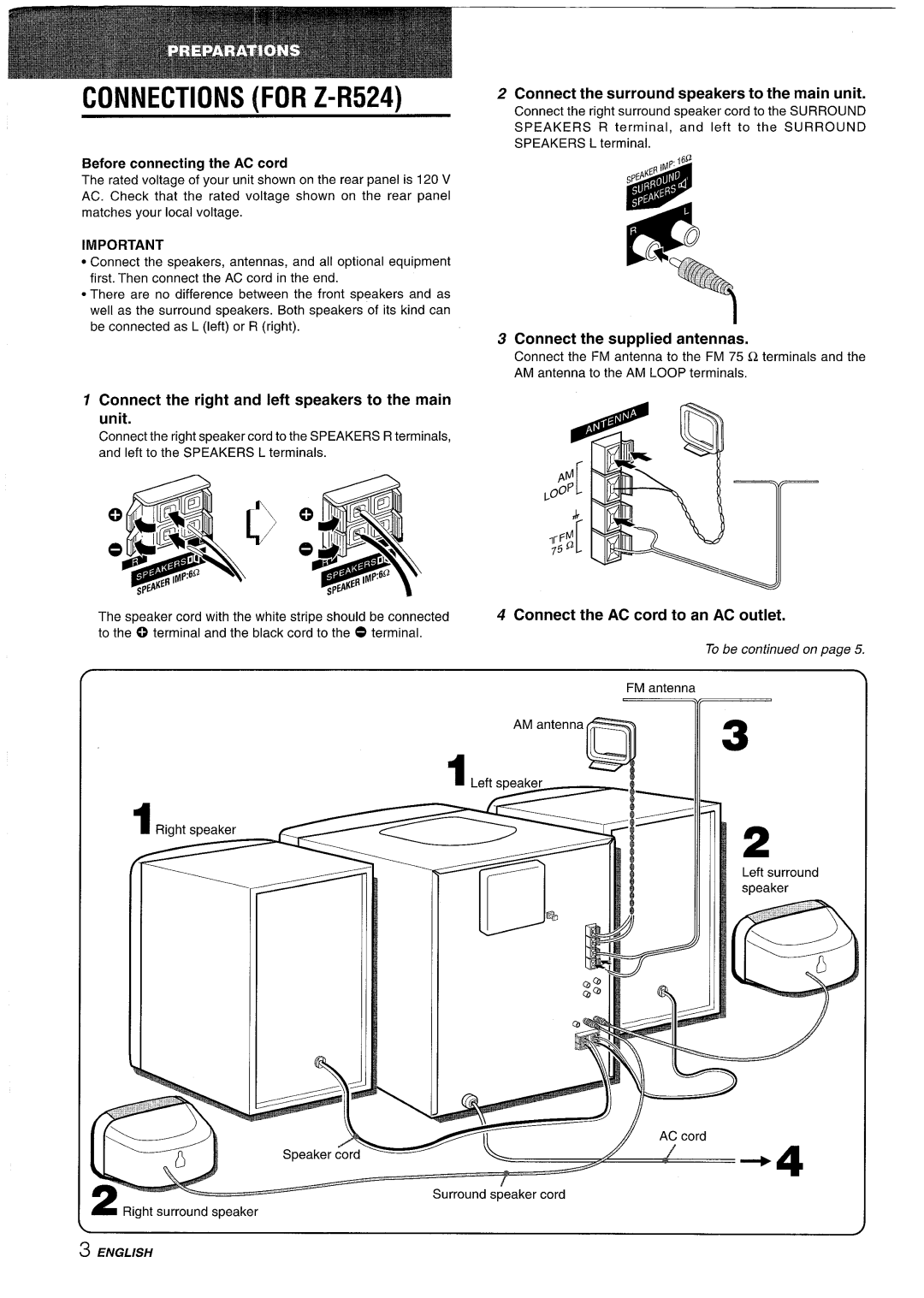 Sony CX-ZR525 manual Connections for Z-R524 