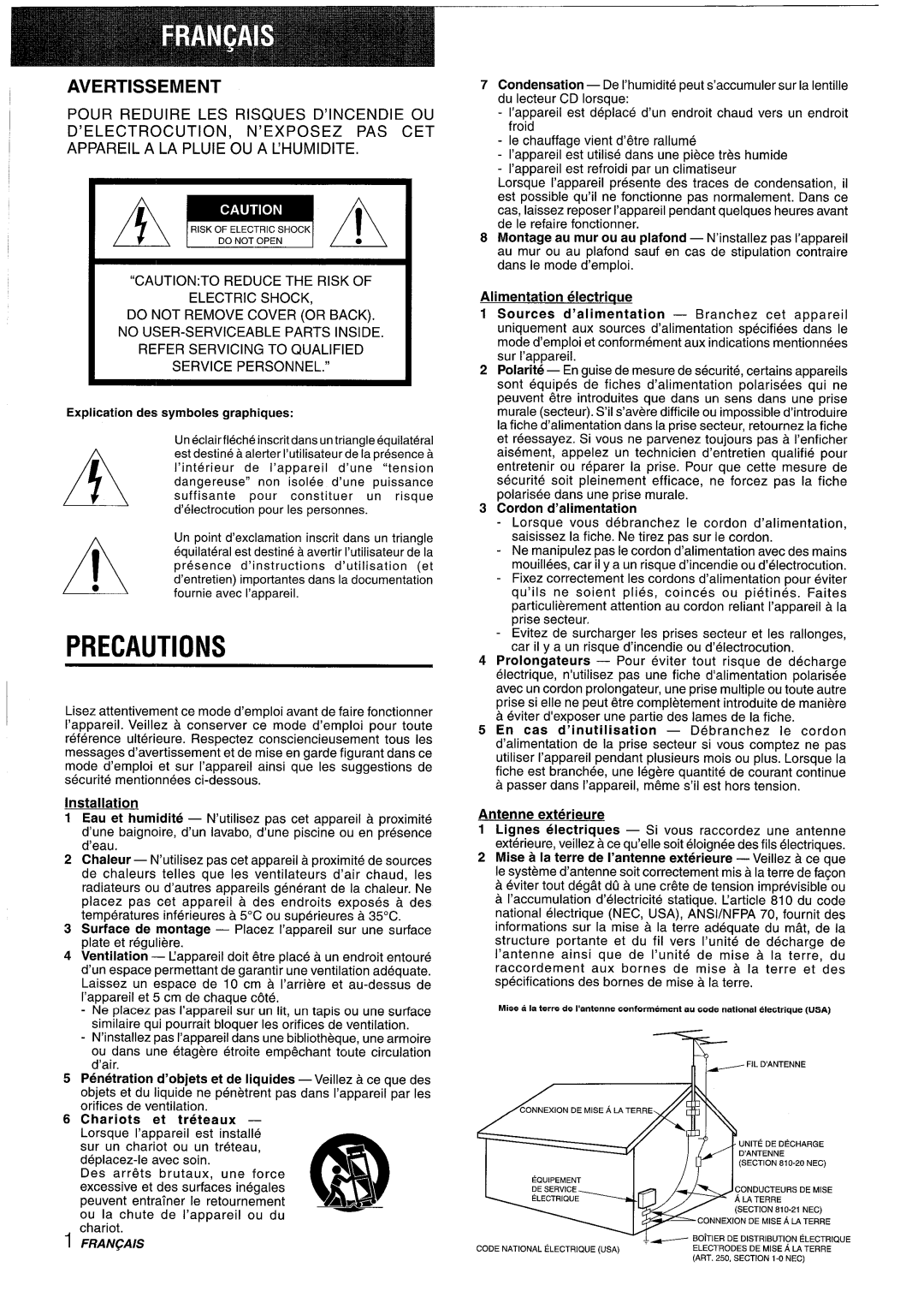 Sony CX-ZR525 manual Avertissement 