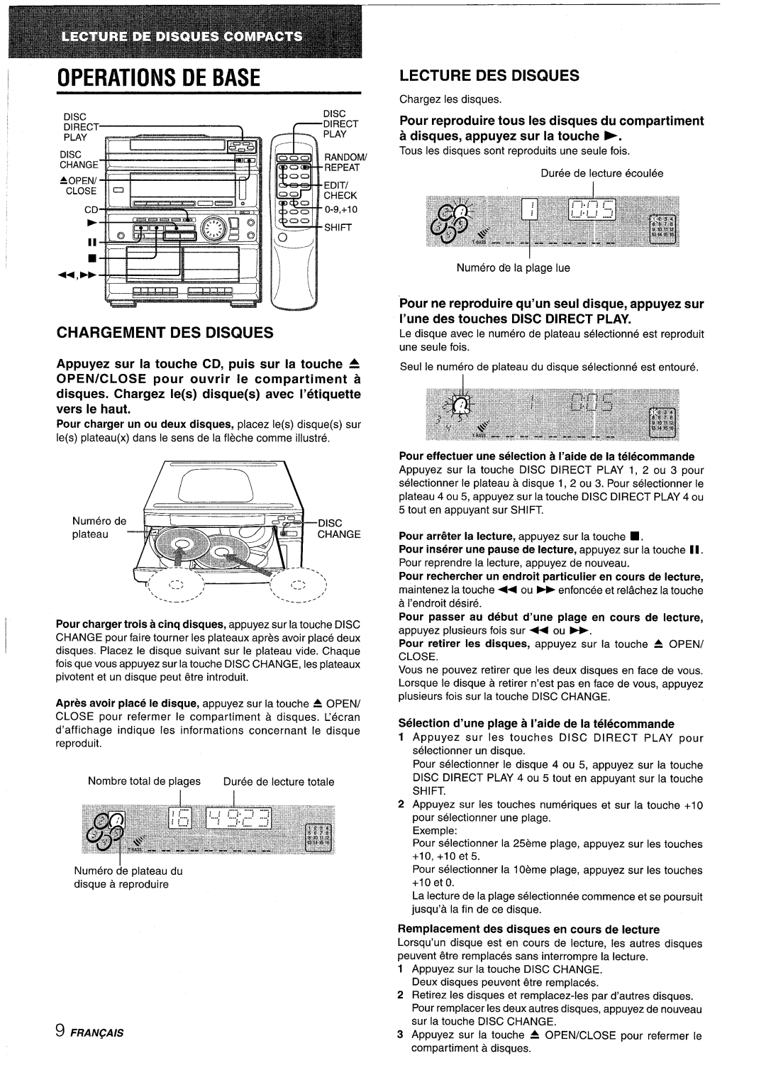 Sony CX-ZR525 manual Operations DE Base, NiceDISC, Chargement DES Disques, Lecture DES Disques 