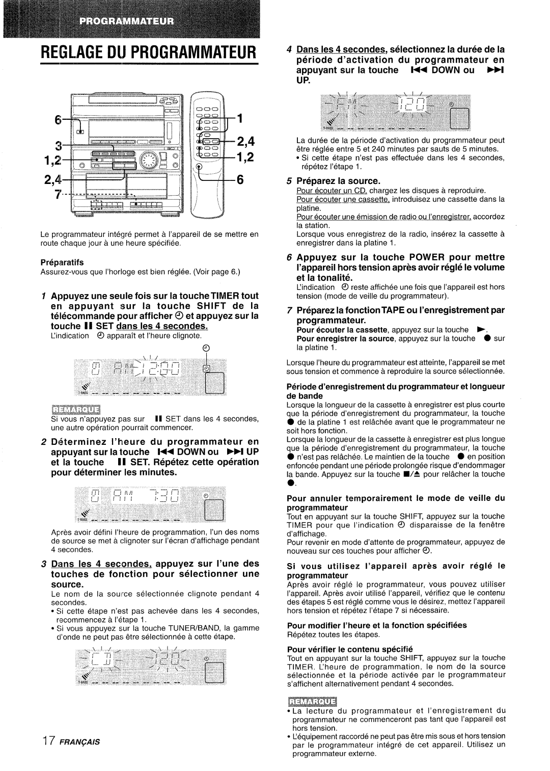 Sony CX-ZR525 manual Reglage DU Programmateur, Preparez la source 