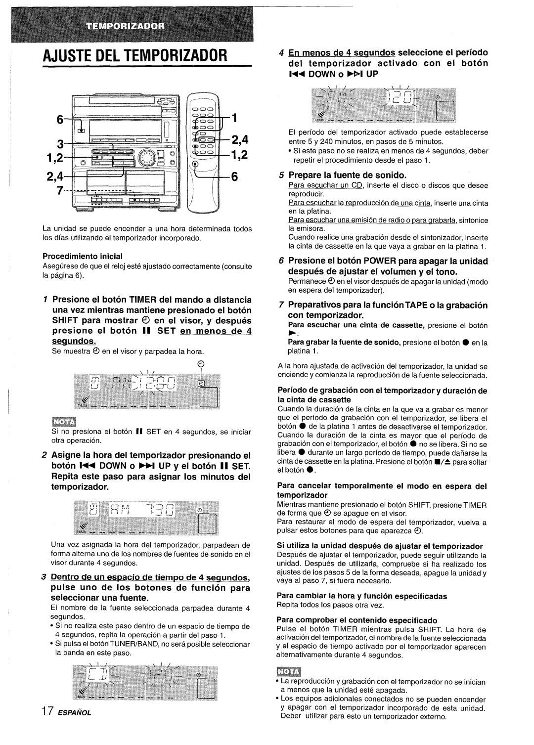 Sony CX-ZR525 manual Ajuste Del Temporizador, Eaiz3, 61 iti, 2,46, En menos de 4 seuundos seleccione el periodo, secwndos 