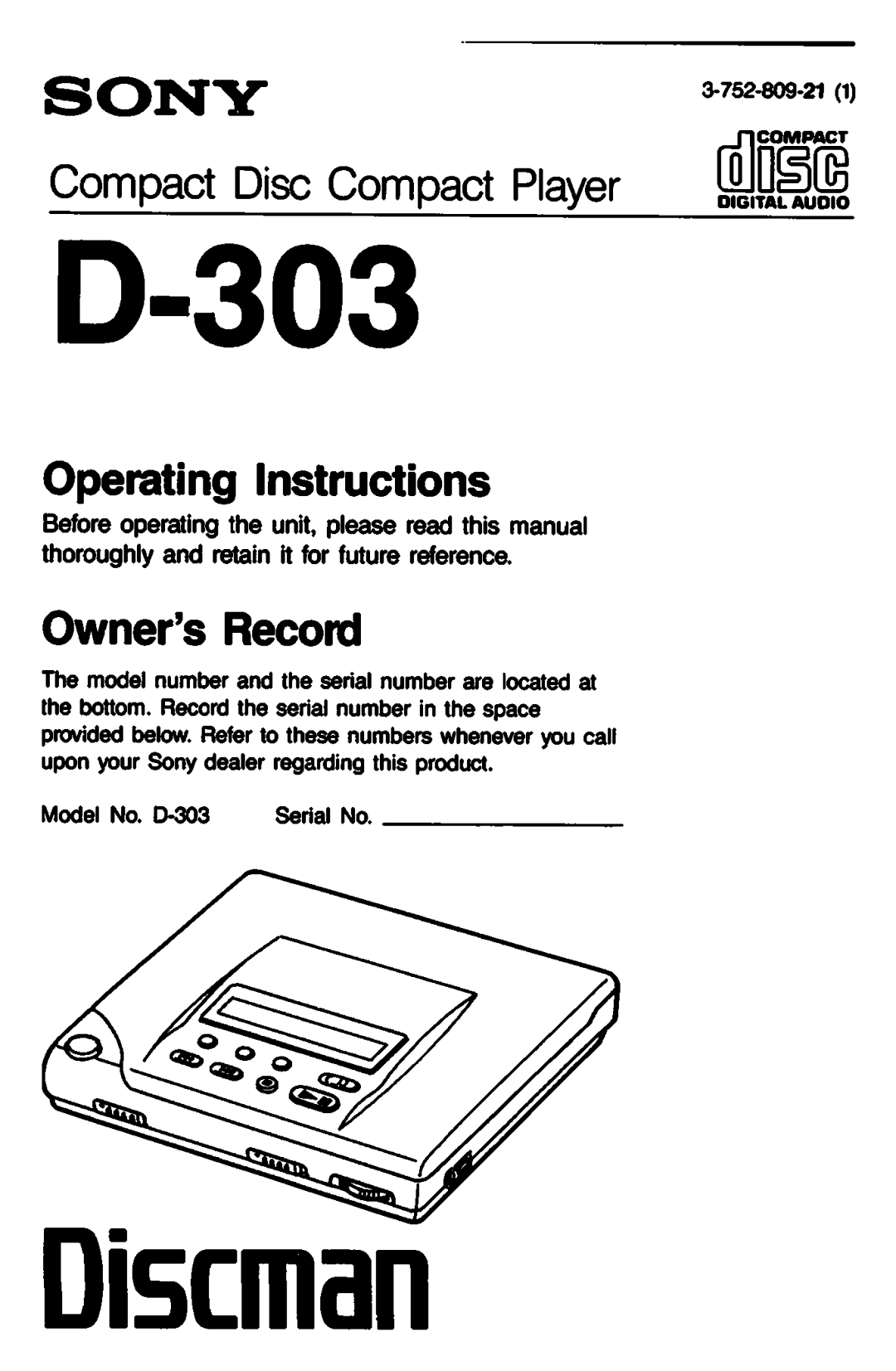Sony D-303 manual 