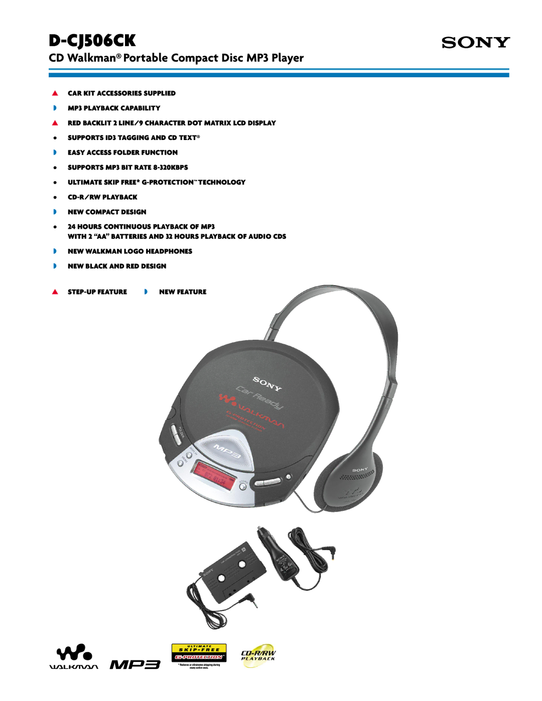 Sony CD WALKMAN, D-CJ506CK manual CD Walkman Portable Compact Disc MP3 Player 