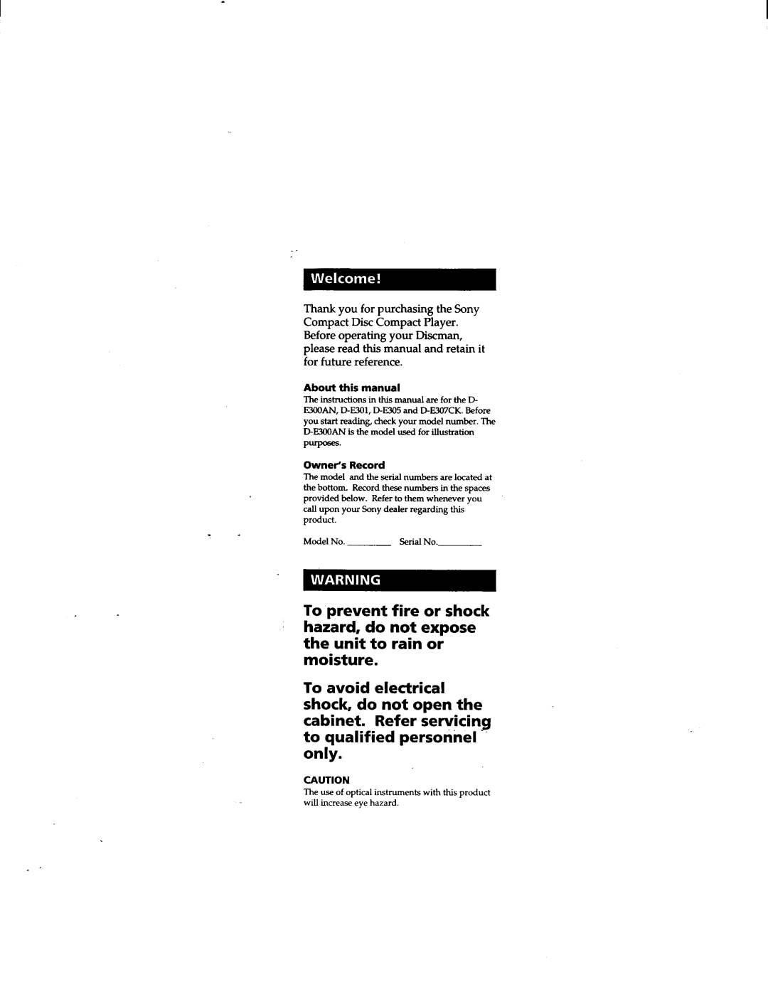 Sony D-E305, D-E301, D-E307CK, D-E300AN manual 