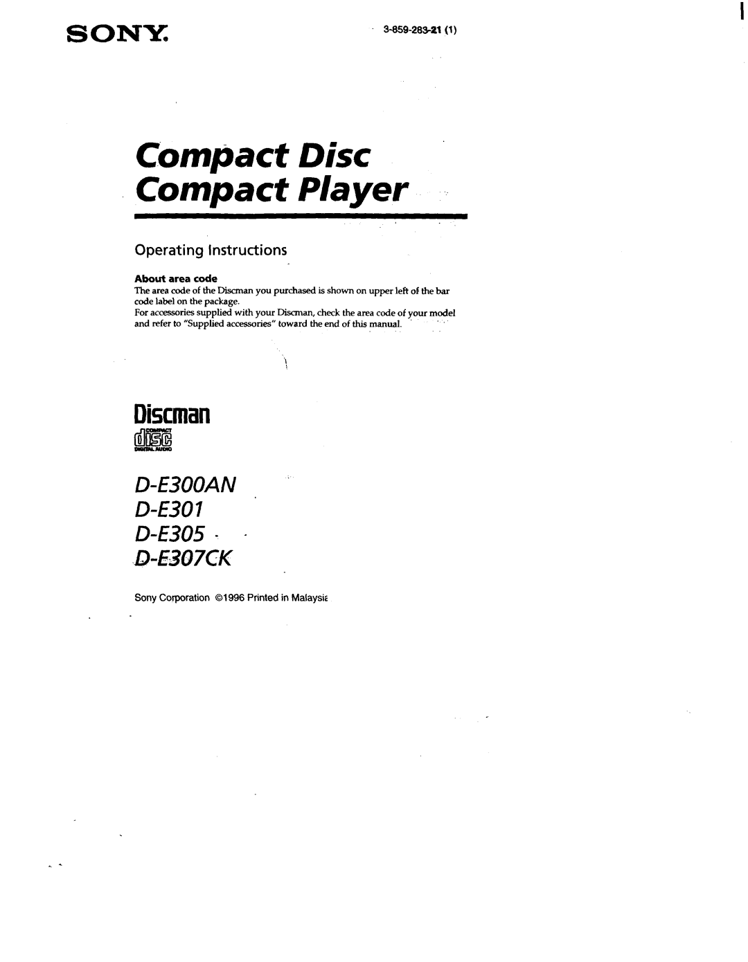 Sony D-E307CK, D-E301, D-E305, D-E300AN manual 