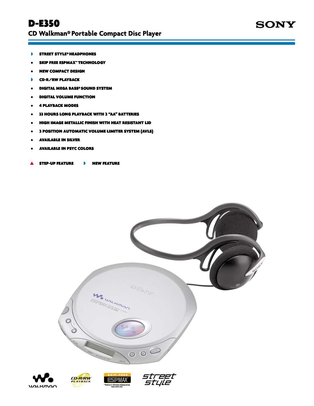 Sony D-E350 manual CD Walkman Portable Compact Disc Player 
