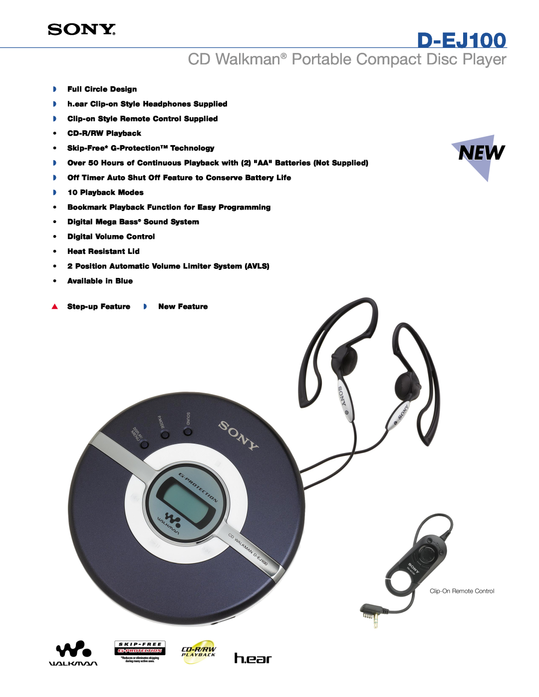 Sony D-EJ100 manual CD Walkman Portable Compact Disc Player 