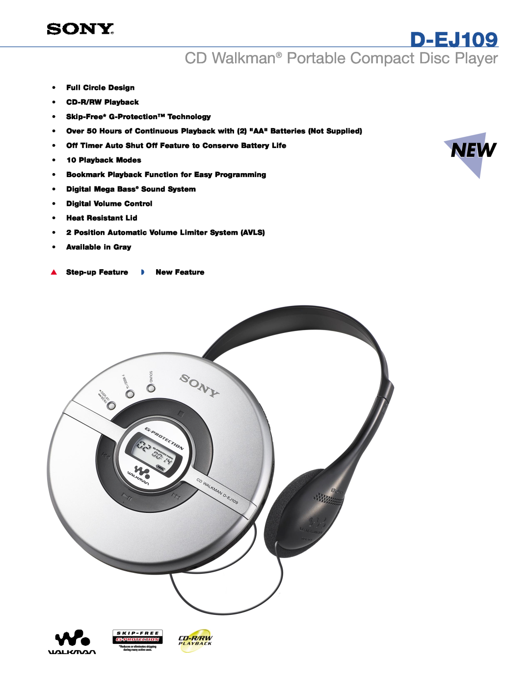 Sony D-EJ109 manual CD Walkman Portable Compact Disc Player 