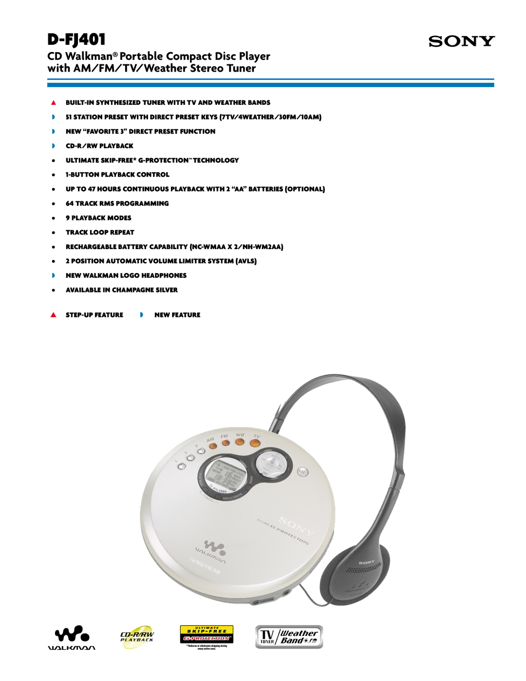 Sony D-FJ401 manual 