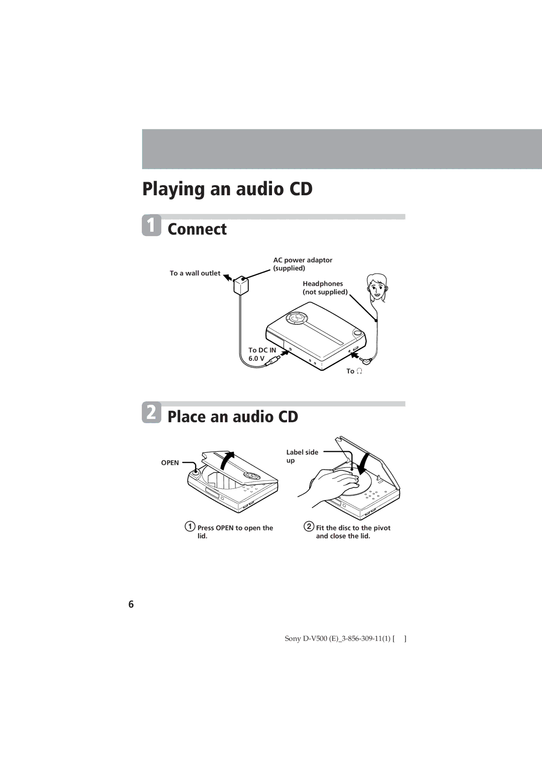 Sony D-V500 operating instructions Playing an audio CD 