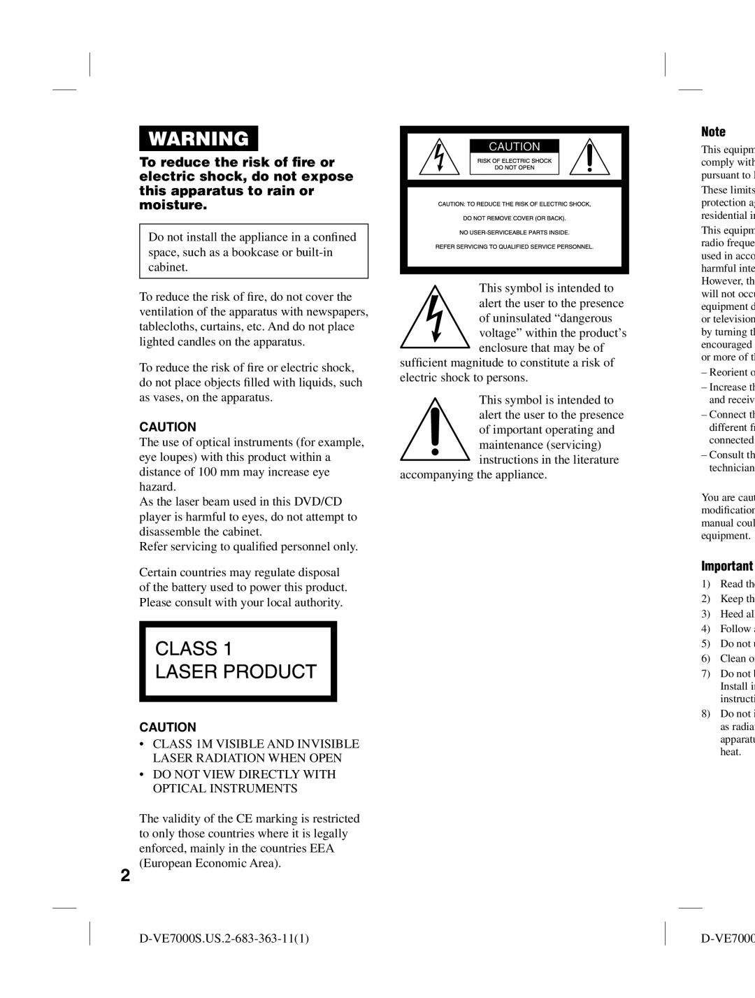 Sony D-VE7000S operating instructions Accompanying the appliance 