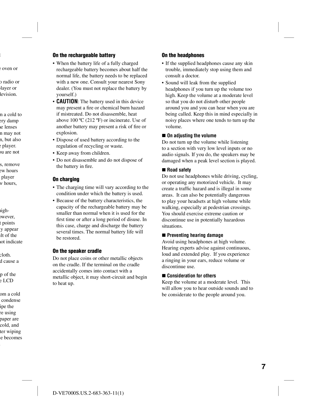 Sony D-VE7000S operating instructions On the rechargeable battery, On charging, On the speaker cradle, On the headphones 