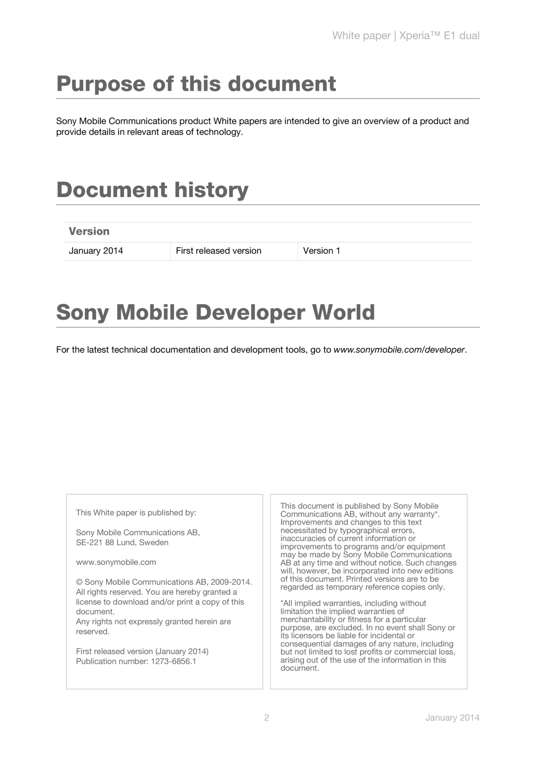 Sony D2105, D2114, D2104 manual Purpose of this document, Version 