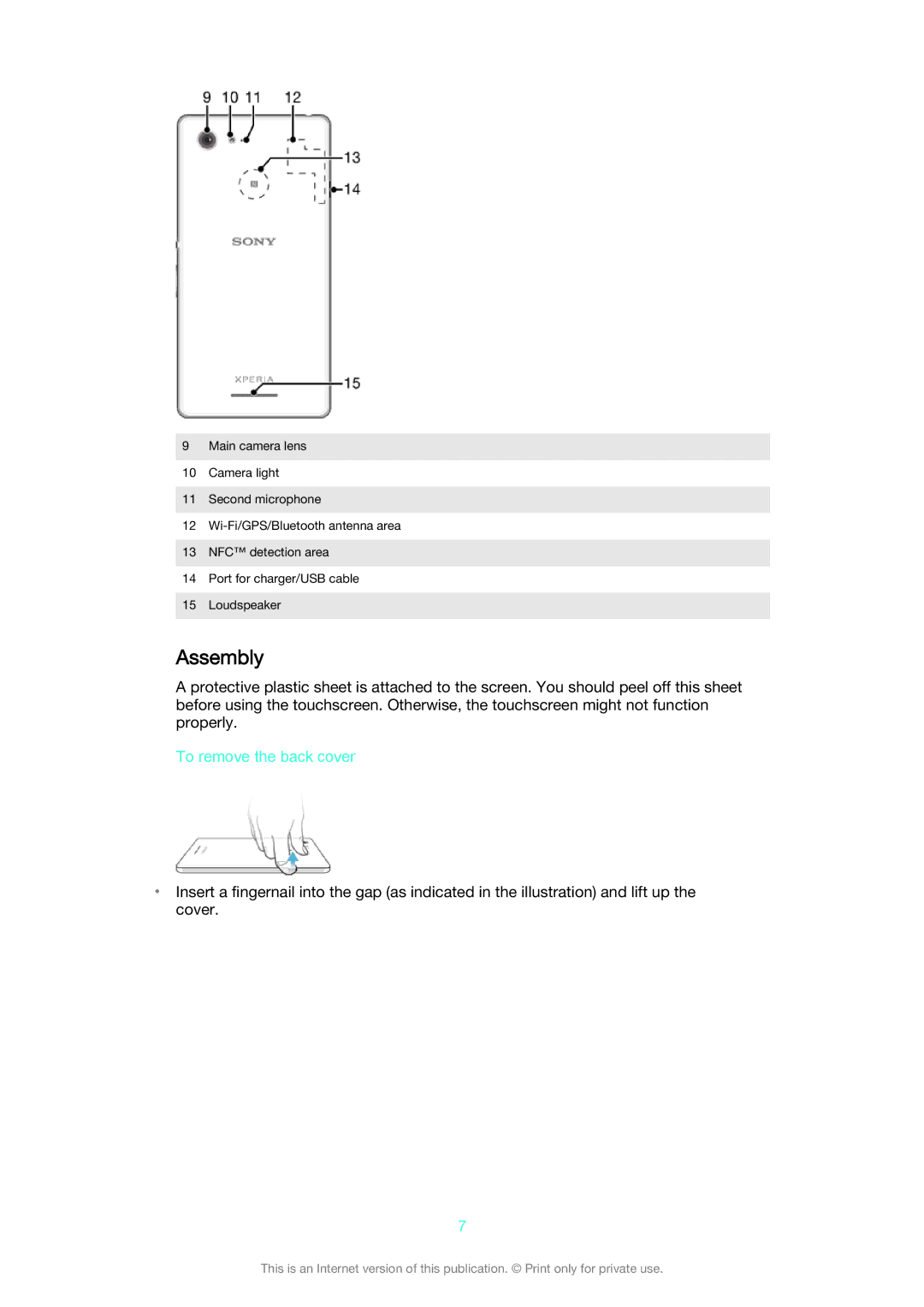 Sony D2206, D2203, D2202 manual Assembly, To remove the back cover 