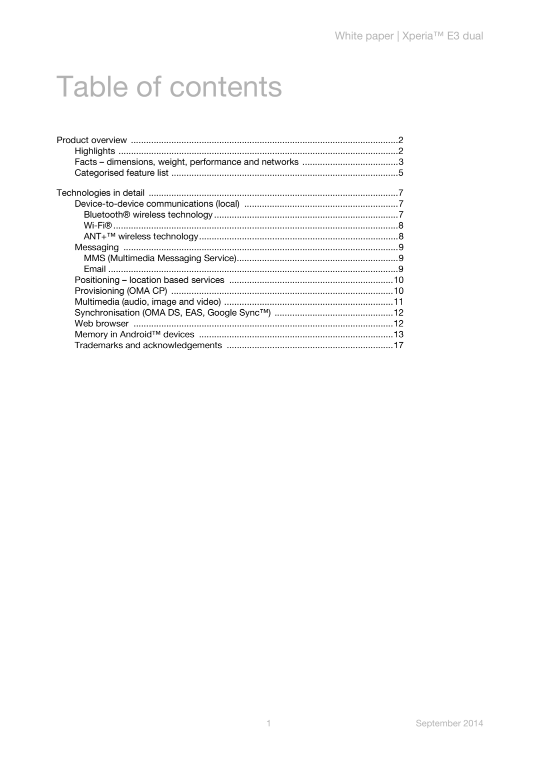 Sony D2212 manual Table of contents 