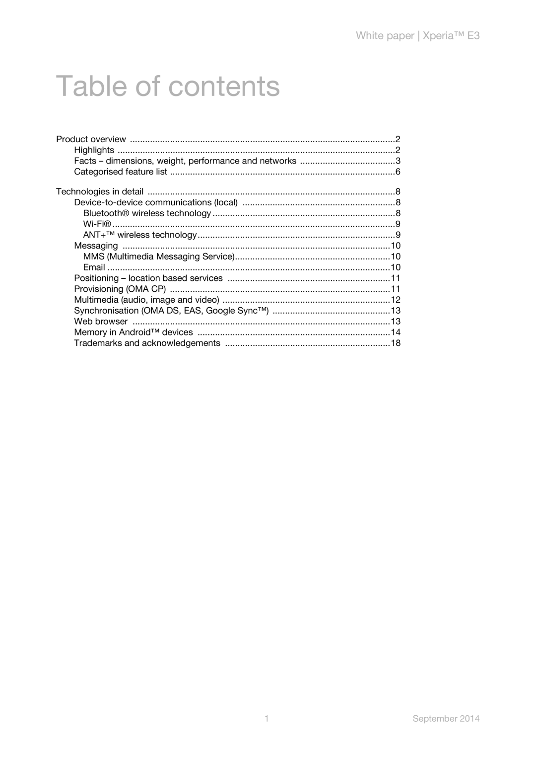 Sony D2243 manual Table of contents 