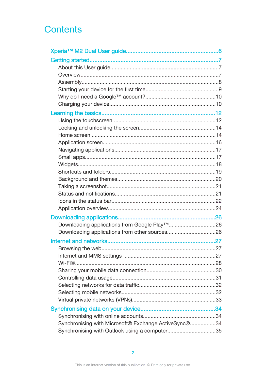 Sony D2302 manual Contents 